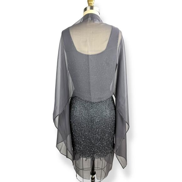 BASIX II pure silk gray beaded cocktail party dress with matching shawl SIZE 12 - Picture 11 of 16
